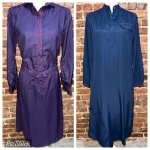 Vintage Bundle of 2 Shirt Dresses 80’s Navy Polka dot Sz 10/ 8 Secretary Retro